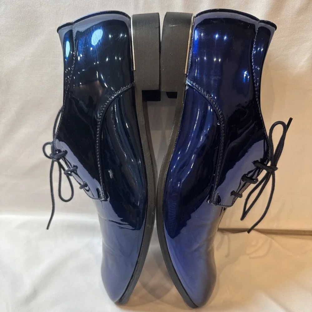 Men's Metallic Cobalt Blue Patent Leather Derby Dress Shoes EU46US12 Lace Up